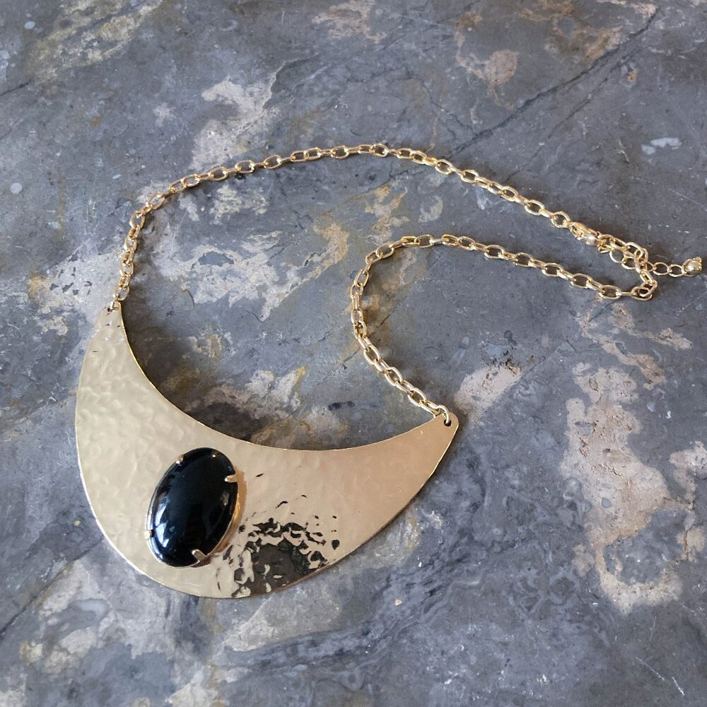 Gold and Black Gem Stone Statement Necklace